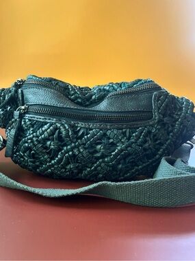 latico Forest Green Woven Leather Crossbody Bag